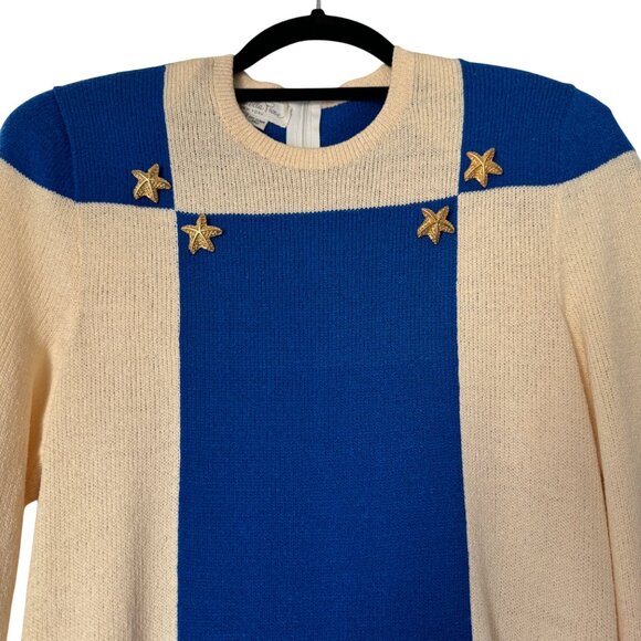 Antonella Preve Vintage 80's Small Blue/Cream Sweater Knit Dress Starfish Accent - Picture 4 of 10